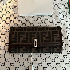 Fendi Black and Brown Logo wallet